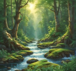 Illustration of amazing eco green landscape.