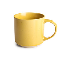 Yellow ceramic mug on white background
