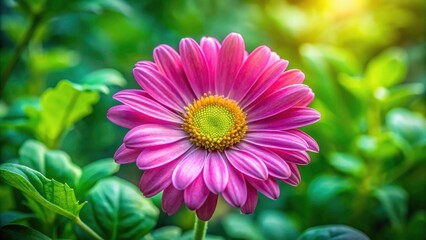 Obraz premium Pink Daisy Bloom, Yellow Center, Garden Flowers, Spring Photography, Nature Image, Floral Landscape