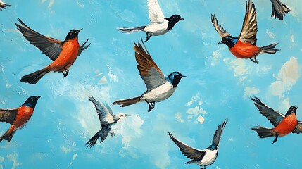 Obraz premium Nature inspired artwork of birds flying in vibrant colors