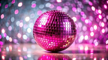 Obraz premium Pink Disco Ball, Isolated Studio Shot, Glamour Portrait Photography, Reflective Sphere, Shiny Ball, Party Decoration