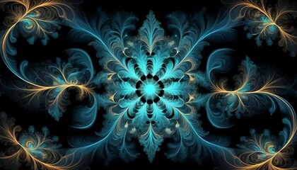 Obraz premium Teal and Gold Abstract Floral Fractal Design