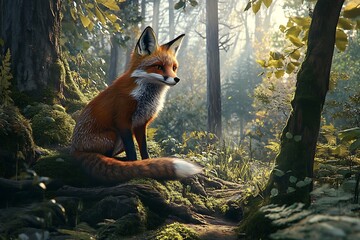 Obraz premium Majestic Red Fox in an Enchanting Sunlit Forest