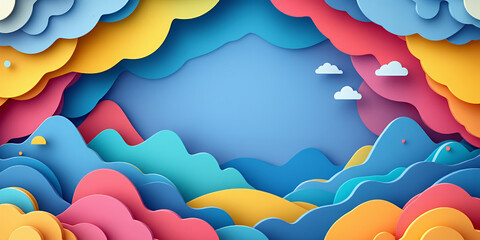 Fototapeta premium Vibrant Colorful Paper Cut Landscape Art Background