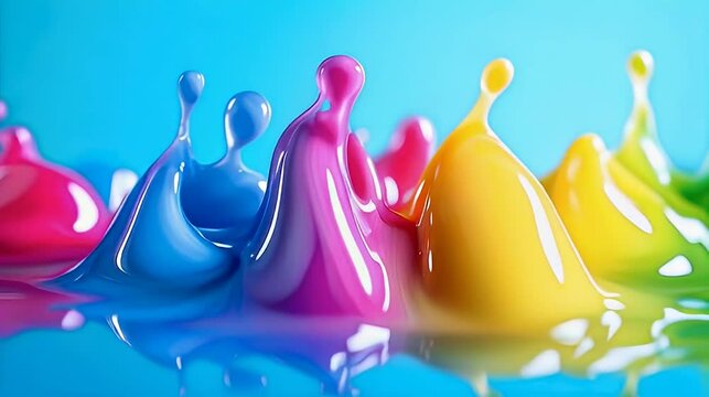 Colorful paint splashes, vibrant, dynamic, studio shot, background blue, design element