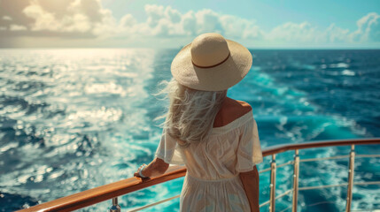 Serene Elderly Woman Enjoying Boat Ride on Sunny Day
