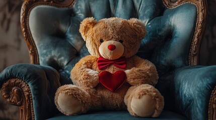 Teddy Bear with a Heart on a Vintage Chair