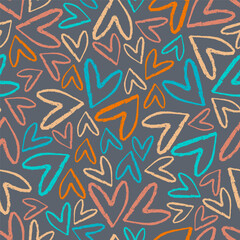 Heart Pattern for Valentine`s Day Design. Seamless Pattern with Colorful Hand Drawn Hearts. Cute Vector Illustration for Valentine`s Day. Love Symbol Print Trendy Template for Modern Graphic Design.