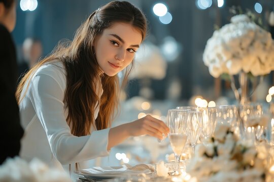 Professional planner coordinating upscale evening event