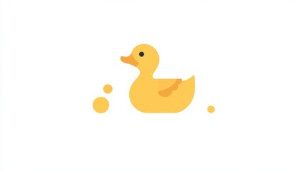 Fototapeta premium Minimalistic and whimsical 'RUBBER DUCK DAY' illustration with a bright yellow duck and bold text against a crisp white background.
