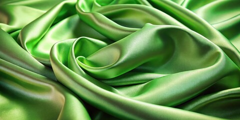 Obraz premium Soft Green Satin Fabric, Draped Texture, Light Background, Elegant, Smooth, Luxurious, Closeup Photography
