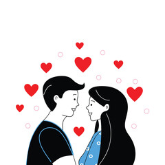 A charming illustration of a young couple, viewed in profile, gazing lovingly at each other.