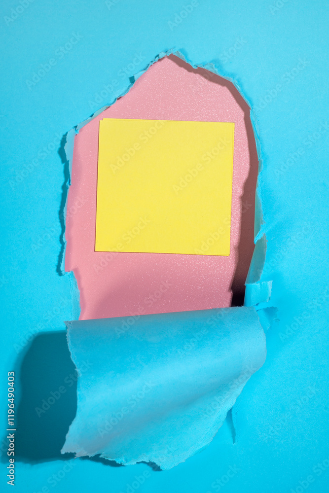 Poster empty notepaper on the hole of ripped paper. mockup or copy space. template. presentation or adverti