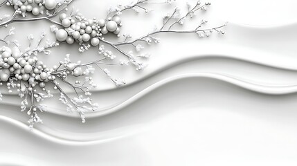 Silver Branches Adorned With White Pearl Berries On White Waves
