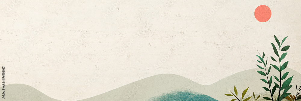Poster minimal landscape with botanical elements
