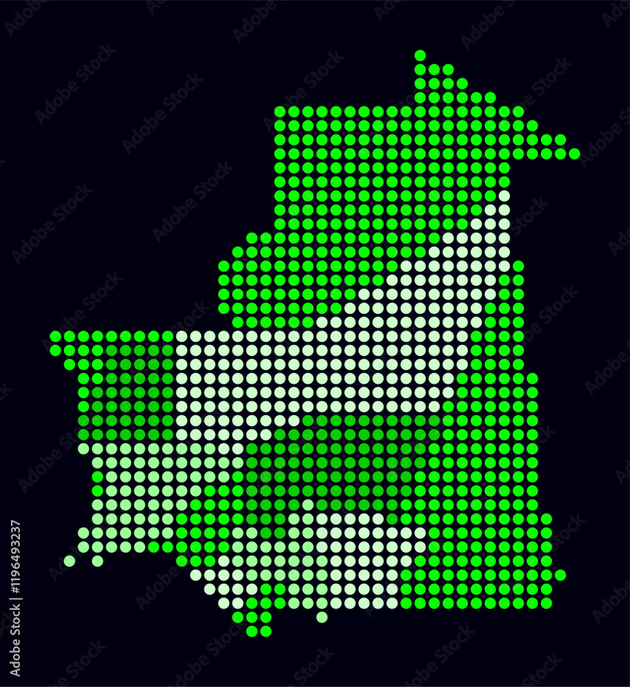 Poster mauritania dotted map. digital style map of the country on dark background. mauritania shape with ci