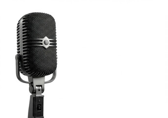 Fototapeta premium Microphone isolated on white background with horizontal composition and copy space