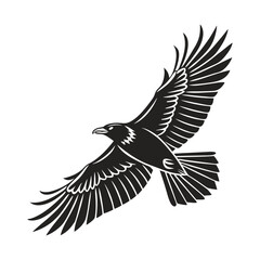 black and white vector of a raven in flight perfect for tattoo