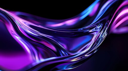  Stunning abstract glass shape in 3D, highlighted by a soft purple-to-blue gradient. Low-angle macro shot creates depth on a black background.