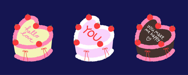 Valentine's Day Heart Cakes Vector Illustration