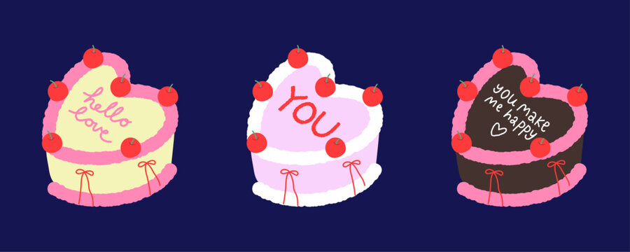 Valentine's Day Heart Cakes Vector Illustration