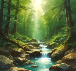 Illustration of amazing eco green landscape.