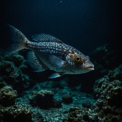 Fototapeta premium Photograph a lanternfish in its dark environment.