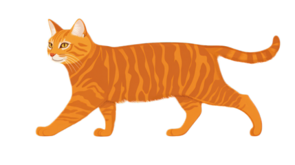 A Playful Orange Tabby Cat Illustrating Graceful Movement and Whiskers in a Vibrant Digital Illustration with Bold Stripes and Friendly Expression