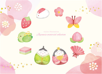 水彩タッチのかわいい雛祭りのフレーム素材