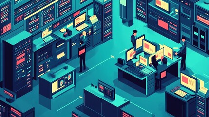 Fototapeta premium The Digital Fortress: A Glimpse into the Heart of Modern Data Processing