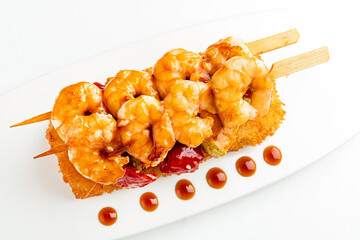 shrimps skewer on the white..