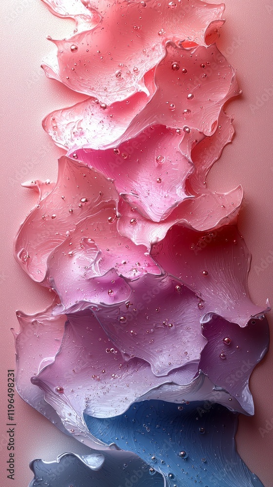 Poster Soft layers of textured waveforms blend shades of pink and blue, creating a serene ambiance reminiscent of twilight. This display highlights the beauty of abstract art at Future Dusk