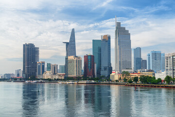 Ho Chi Minh City skyline. Skyscrapers and the Saigon River