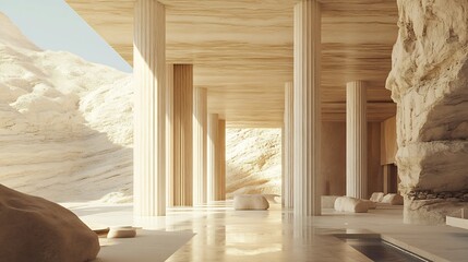 Serene Desert Sanctuary: Architectural Marvel in Beige Hues
