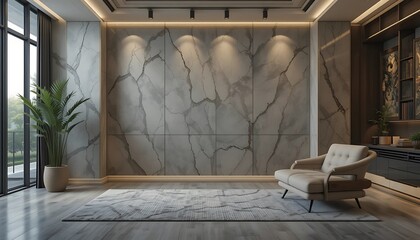 Modern Living Room Interior Design With Marble Wall
