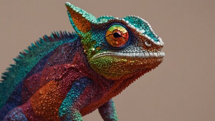 Obraz premium chameleon on a solid color background, vector art, digital art, faceted, minimal, abstract, panorama background