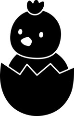 Chick in cracked egg silhouette.
Cute eggshell chick silhouette isolated. 
Newborn chick. Easter icon. 
Transparent background.