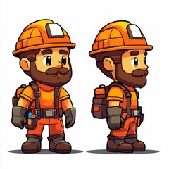Fototapeta premium Adorable Cartoon Miner Character: Front and Side View Illustrations. Perfect for game assets, avatars, and more!