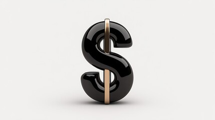 Obraz premium Glossy black dollar sign sculpture with a golden accent on a minimalistic white background