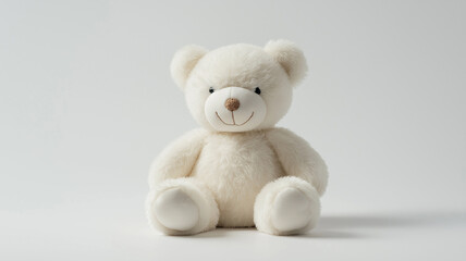  A lonely ivory teddy bear sits against