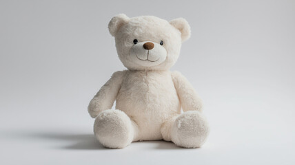  A lonely ivory teddy bear sits against