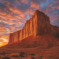 Naklejka premium Majestic Desert Landscape at Sunset with Dramatic Rocky Formations