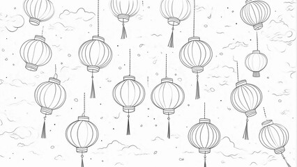 Asian Style Lanterns in Cloudy Sky