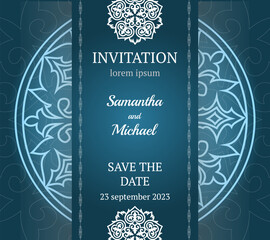 Vector luxury wedding invitation with mandala. Golden vintage greeting card on a white background. Vector abstract design elements. Great for invitation and greeting cards, packaging, flyer, wallpaper