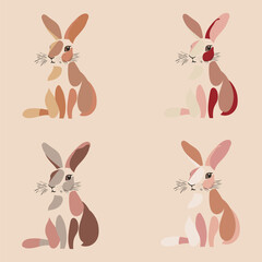 A set of cute bunnies painted in watercolor style
