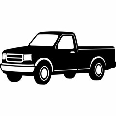 Pickup Truck black silhouette vector illustration and white background