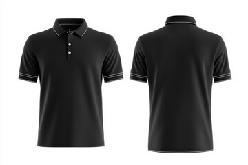 Men black polo shirt front and back view, Isolated blank front and back polo t-shirt for graphic design mock up white background