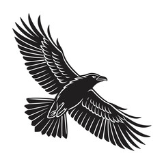 Fototapeta premium black and white vector of a raven in flight perfect for tattoo