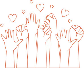 Illustration of Raised Hands with Hearts