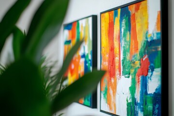 Obraz premium Vibrant abstract paintings on wall, home decor.